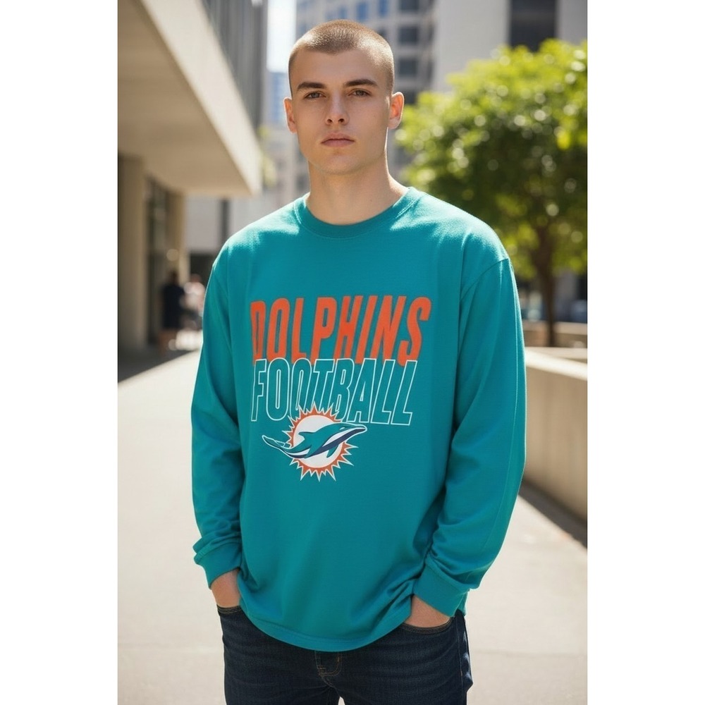 Boy's Miami Dolphins NFL Official Aqua Blue VTG Style Graphic Sporty Preppy XL